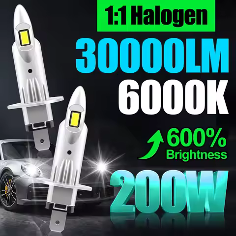 2x H1 LED Headlights 30000LM 6000K 200W CSP 3570 High Low Beam Auto Lamps 1: 1 Fanless Mini 12V H7 H