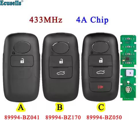 Ecusells 2/3/4 Buttons Remote Key 433MHz 4A Chip for TOYOTA Raize Rocky PN: 89994-BZ041 89994-BZ170 