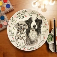 【客製化禮物】InjoyPet 寵物手繪陶瓷盤(素描+彩邊) 8吋圓盤