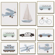 C5VC Colorful Vintage Cars Truck Bus Plane Helicopter Illustration Art Print Wall Stickers Paintings