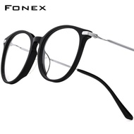 FONEX Acetate Titanium Gọng kính người đàn ông thiết kế thương hiệu retro cổ điển kính tròn phụ nữ s