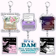 Vintage typewriter Mica keychain with meaningful decorative quotes bookbag, backpack, gift for write