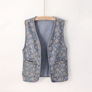 denim suit woman denim jacket woman denim vest woman Women's Spring/Autumn Printed Denim Vest