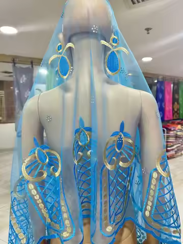 On Sale 2026 New African Net Hijab Scarf for Muslim Women African Dubai Islam Headscarf Embroidery S