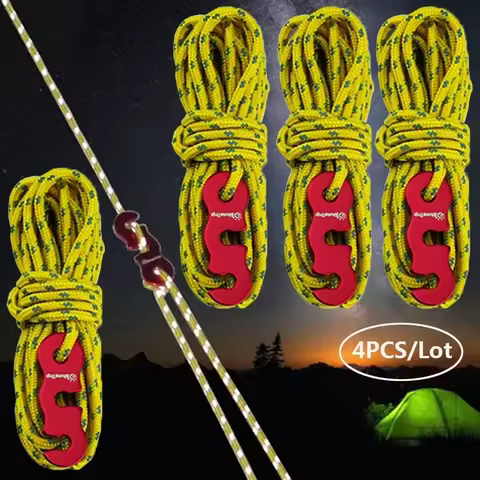 4 Outdoor Tent Ropes, Reflective Ropes Canopy Ropes Reinforced Windproof Ropes with Buckles To Ensur