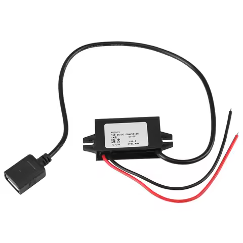 DC-DC Buck Adapter 12V/24V to USB 5V 3A Converter Regulator Cable Wires