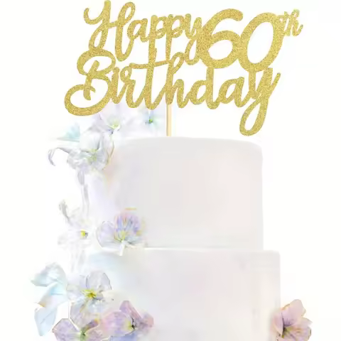 1pc Happy 60th Birthday Cake Toppers Gold 60 Cake Toppers for 60th Birthday Party Decoration Supplie
