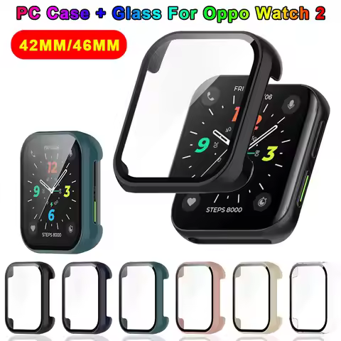 Glass + PC Case for Oppo Watch 2 46mm Smart Watch Tempered Glass All-around Hard Bumper Protective C