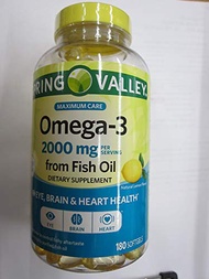 Spring Valley Omega-3 from Fish Oil 2000 mg, Eye, Brain, Heart Health, Lemon, 180 Softgels (Pack of 