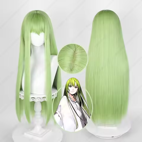 FGO Enkidu Cosplay Wig 80cm Long Straight Light Green Mixed Color Wigs Heat Resistant Synthetic Hair
