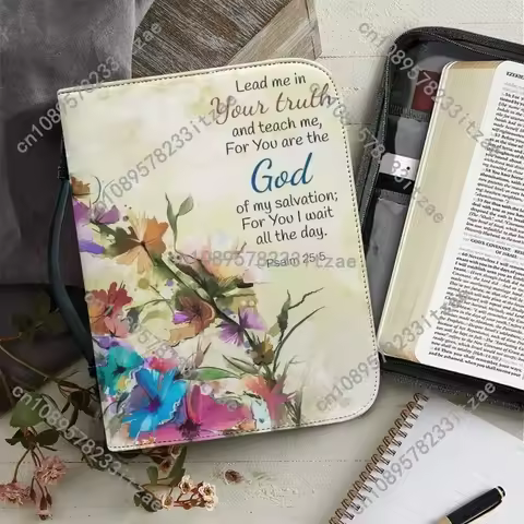 Women's Bible Storage Bags Bible Classic Verse Print Leather Handbags Practical Bible Cover Case Stu