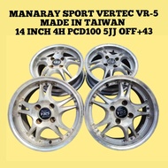 MANARAY SPORT VERTEC VR-5 Sport Rim 14 Inch 4H PCD100 5JJ Off+43 (TAIWAN) For Axia Kelisa Kenari Viv