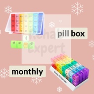 Monthly Medicine Organizer 31 Days | 1 Month Pill Box | Daily Tablet Capsule Vitamin Storage Case | 
