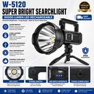 W-5120 LED Searchlight 90000 Lumen Rechargeable Spotlight Super Bright Flashlight 4 Modes Waterproof