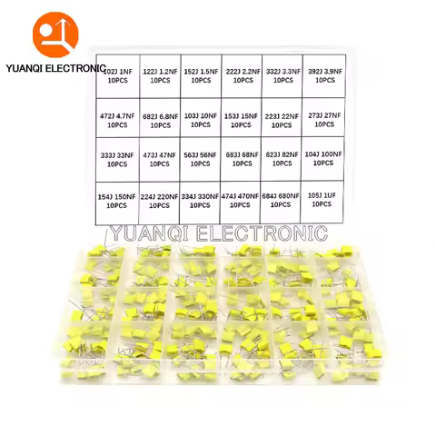 240Pcs Correction Capacitor Assorted Kit 24Values x 10Pcs 100V 102J-105J Polypropylene Safety Plasti