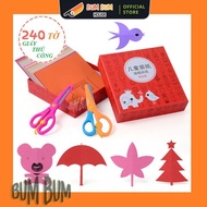 Bộ cắt giấy tạo hình 240 tờ và 2 KÉO NHỰA  - đồ chơi thủ công cho bé tập vẽ và dán giấy cho bé trai 