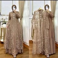 Gamis Wanita Kondangan Terbaru Laksmi Set Dress Ceruty Babydoll Full Puring Mix Brukat INNER DAN OUT