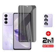 2-in-1 Tempered Glass Vivo V27E V29E Y36 Y27 Y17S Y27S Tempered Glass Screen Protector Tempered Glass Vivo V27E Full Cover Screen Protector Privacy Tempered Glass + Lens Film