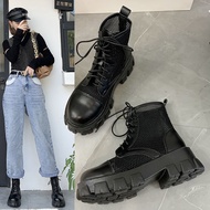 hchai shop Mesh Martin Boots Women's Summer Breathable Mesh Boots kasut boot Hollow Thick-soled High boots women ankle boots new Leather Jackboots