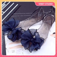 [READY] Women's Glass Jelly Shoes Flower Flat Shoes Korean Glass Flat Shoes Lace Flower Jelly Shoes