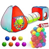 Kiddey 3-in-1 Pop-Up Play Tent, Crawl Tunnel, &amp; Ball Pit Set: Durable Pretend Playhouse for Boys, Girls, Toddlers &amp; Pets - Indoor &amp; Outdoor Fun with 50 Play Balls and Carry Case Included
