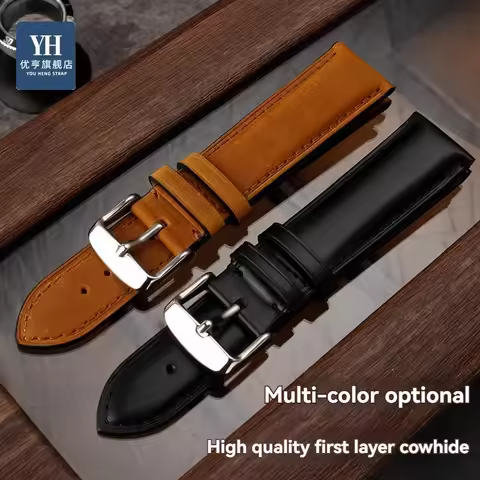 For Seiko SSC909P1 Retro Business Cowhide Leather Watch Band Men Black Brown Panda Fossil Vintage Br