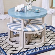 CLASSIC FURNITURE - （1枱4椅）圓形餐枱餐椅組合現代圓形實木地中海創意洽談枱省空間陽台茶枱90CM