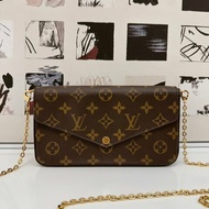 LV Louis Vuitton Felicie經典帆布鍊帶WOC三合一斜背包 M61276
