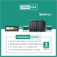 0TB~32TB Synology DiskStation DS425+ (Default 2GB + 18GB) 4-Bay Diskless NAS Enclosure