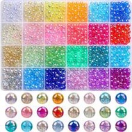 1 Box 6mm(1400pcs) 8mm(600pcs) Transparent AB Acrylic Round Beads, 24 Random Colors Assorted Plastic
