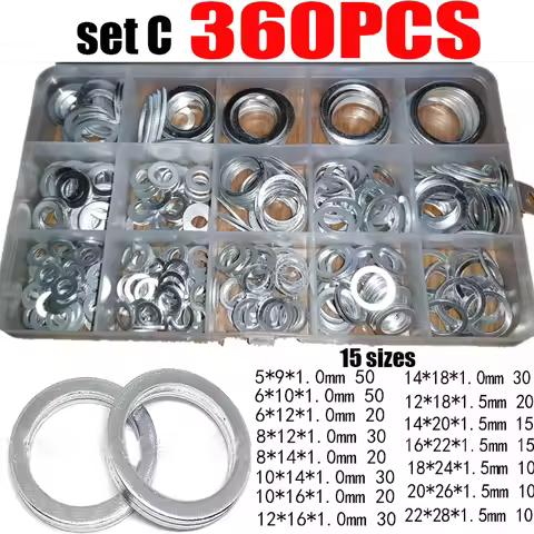 200-540pcs Aluminum Washer O-ring Solid Gasket Flat Washer Oil Sump Plug Flat Ring Sealling Spacers 