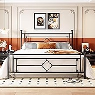 Allewie King Size Metal Platform Bed Frame with Victorian Vintage Headboard and Footboard/Mattress Foundation/Under Bed Storage/No Box Spring Needed/Noise-Free/Easy Assembly, Black