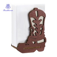 1 Set Poplar Plywood Napkin Holder Cowboy Boots Shape Sienna 6.8x9.95x14.4cm
