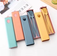 高品質 4 合 1 刀勺叉筷麥草纖維餐具環保便攜式旅行餐具套裝 psbckp High Quality 4 in 1 Knife Spoon Fork Chopsticks Wheat Straw F