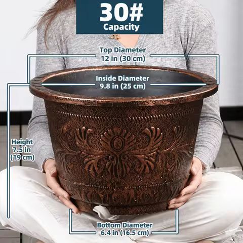 Resin Lotus Planter Pot 7.5L Capacity 19cm Height Water Reservoir Planter Large Copper Bronze Retro