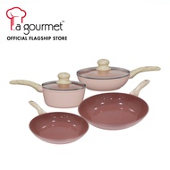 Shogun Mini 2 Pink Ceramic Non-Stick 16cm Frypan, 20cm Frypan, 20cm Saucepan with Glass Lid, 20cm Wo