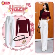 One Set 3in1 blouse sabrina shoulder strap oro knit pants kullot belt belt | Stylish, contemporary, 