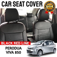 Perodua Viva 850 Car Seat Cover PVC Leather Black with Red Line Cushion Cover