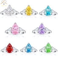 XICYI 925 Sterling Silver 4ct Flame Ice Flower Cut Water Drop Ring Female, Premium Sense Color Treas