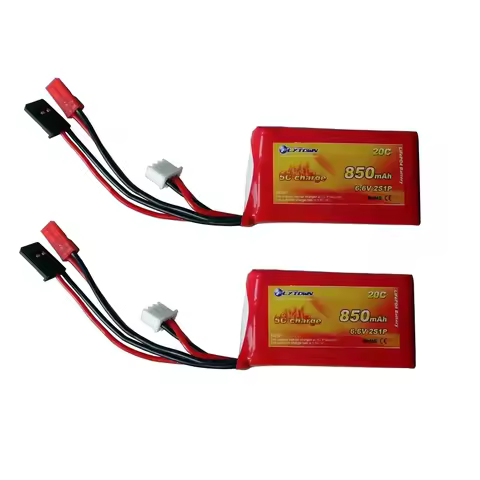 2PCS Flytown Nano-Tech 850mAh 6.6V 20C~40C 2S1P LiFePO4 Receiver Pack RX Battery With JST Connector 