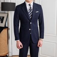 Mr. Lusan New Men's Spring Leisure Flat Collar Slim Fit Suit Fashion Commuter All-Match Suit Fashion
