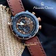 *READY STOCK*ORIGINAL Alexandre Christie 6308MCLBRBOBO Genuine Leather Water Resistant Chronograph M