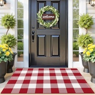 Area Rug, 2’4’’ x 3’7’’ Red & White Checkered Cotton Woven Rug, Washable Plaid Mat for Home Decor, B