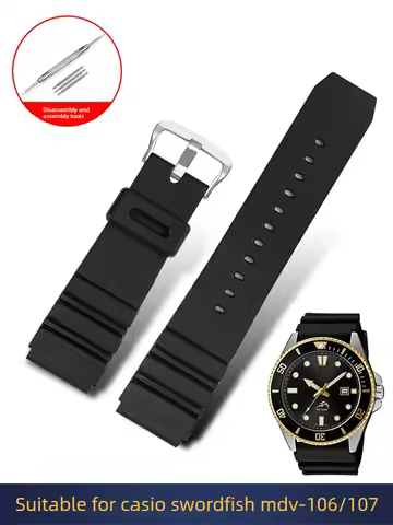 Waterproof Silicone Watch Strap Male 22mm for Casio Swordfish MDV-106/107 MTP-VD01 Black