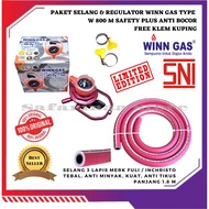 REGULATOR ANTI BOCOR KOMPOR GAS LPG WINN GAS W 800 M SAFETY PLUS SET SELANG PINK TEBAL 500 PSI