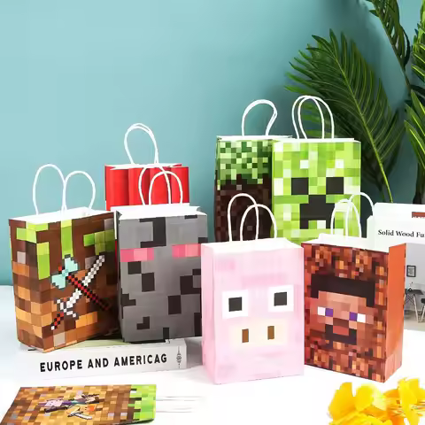 My World Kraft Paper Party Birthday Handbag Cartoon Leather Paper Bag Party Gift