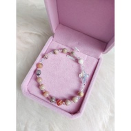 Pink opal natural stone rosary bracelet