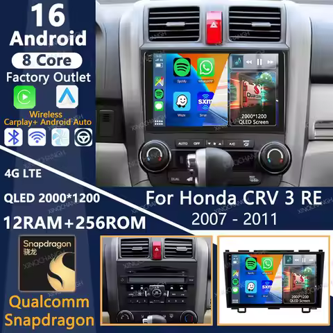 Android 16 Car Radio For Honda CR-V 3 RE CRV 2007 - 2011 GPS Multimedia Stereo Video Player QLED Car