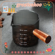 GREATESKOO Milk Cup, Vertical Grain with Wood Handle Espresso Cup, Easy to Clean Multipurpose Gray Glass Measuring Cup Milk Espresso Shot