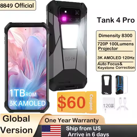 8849 Tank 4 Pro Unihertz 5G Rugged Projector Smartphone 1TB 36G Android 14 Sports Phone 11600mAh Dim